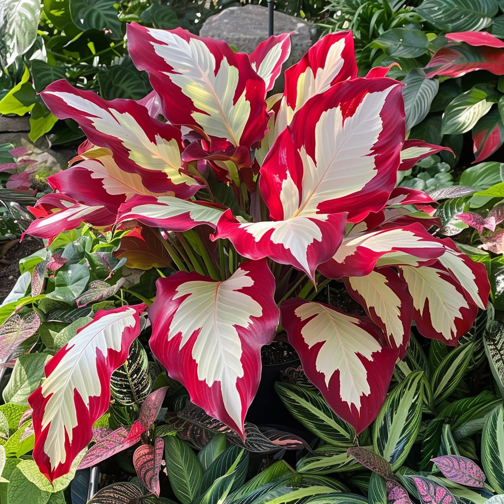 Red and white Calathea Plant