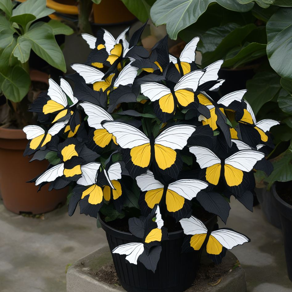 Begonia Golden Butterfly with vibrant yellow and white butterfly-shaped leaves