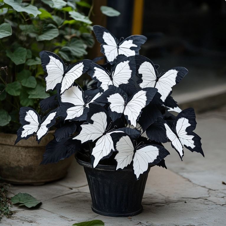 Begonia Moonlight Butterfly plant with striking black and white butterfly-shaped leaves