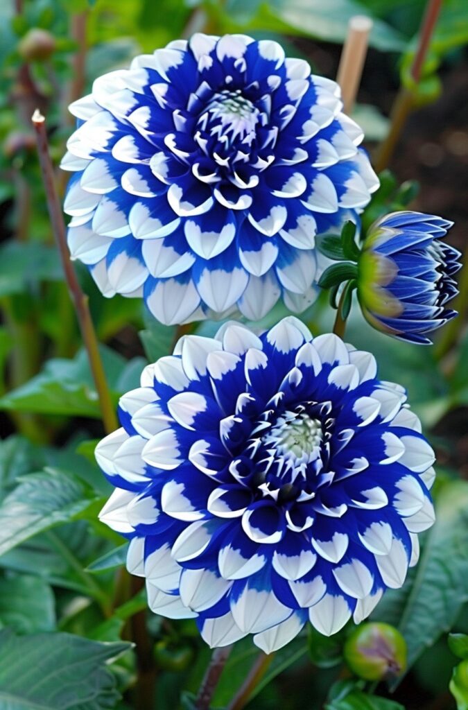 Blue and White Dahlias