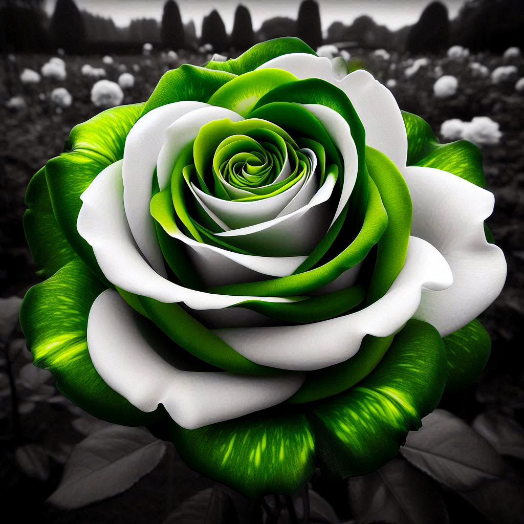 Green and white two-toned rose in a garden