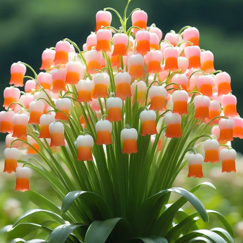  Bell-shaped flower cluster with orange and white blossoms