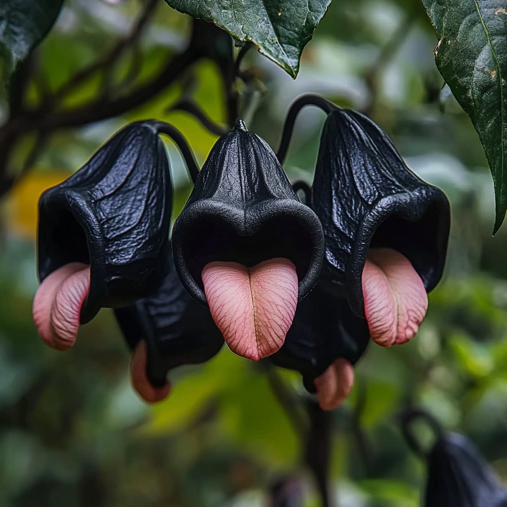 Black Bat Flower with dark petals and whisker-like tendrils.