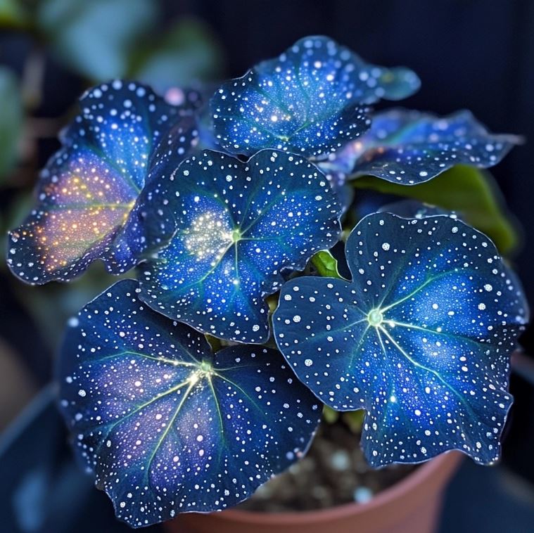 Blue Night Spark Begonia with Dark Blue and Iridescent Starry Leaves