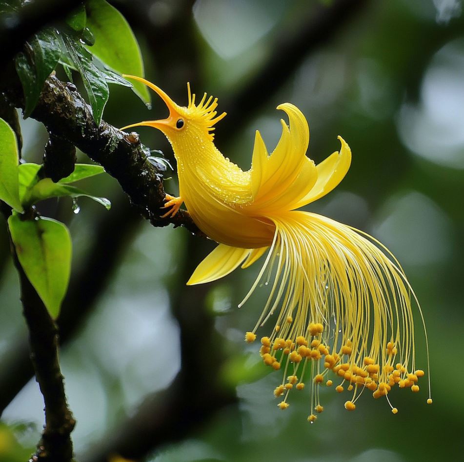  Yellow Bird-like Flower Perched on a Branch