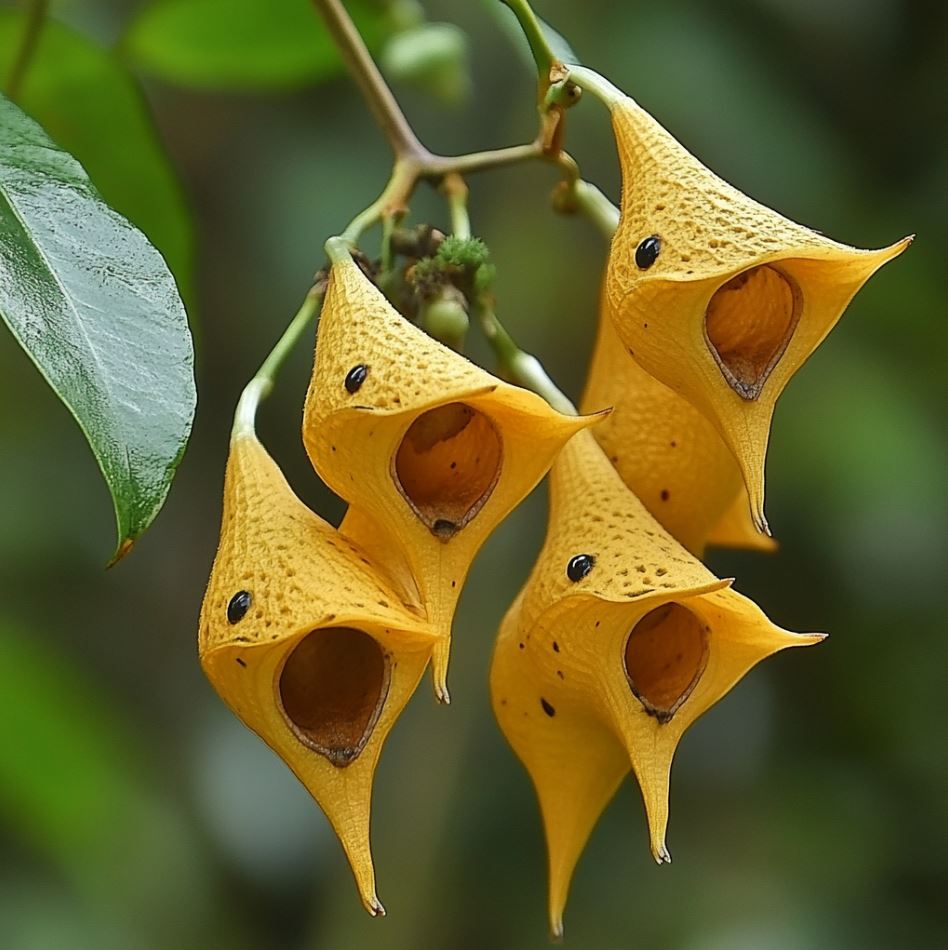 Unique Yellow Bird-shaped Flowers Hanging from a Stem