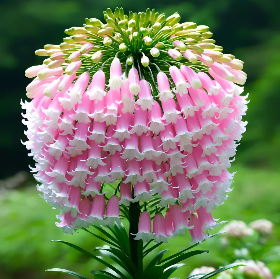 Lily of the Valley plant with a large cluster of cascading pink and white bell-shaped flowers