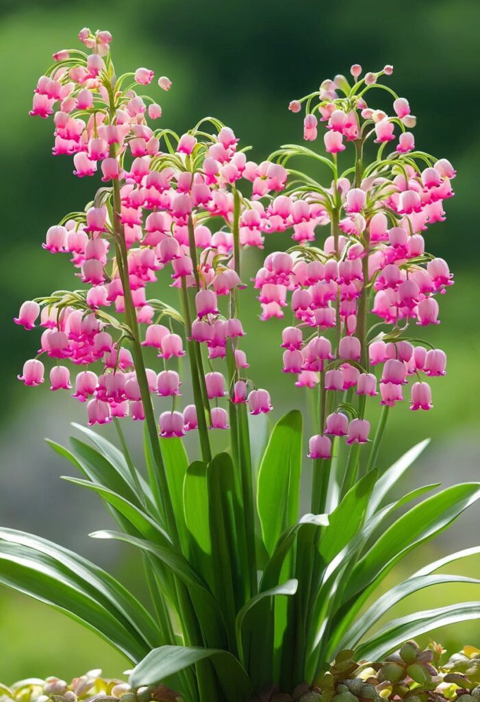 Pink Lily of the Valley flowers in a garden