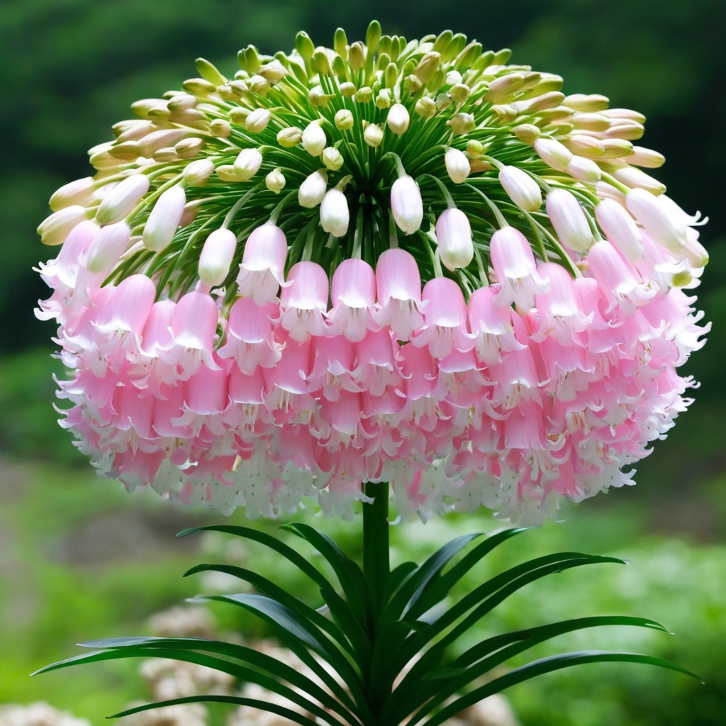 Beautiful Pink and White Bell-Shaped Flower Cluster on a Tall Stem.