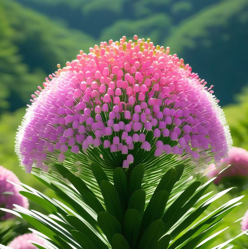 Beautiful pink and purple Lily of the Valley flower blooming in a garden.