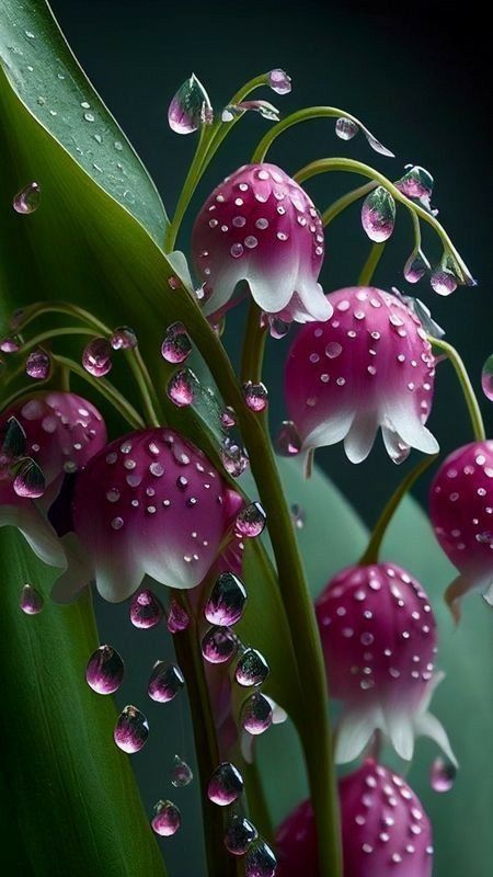 Pink and White Lily of the Valley Flowers with Dewdrops