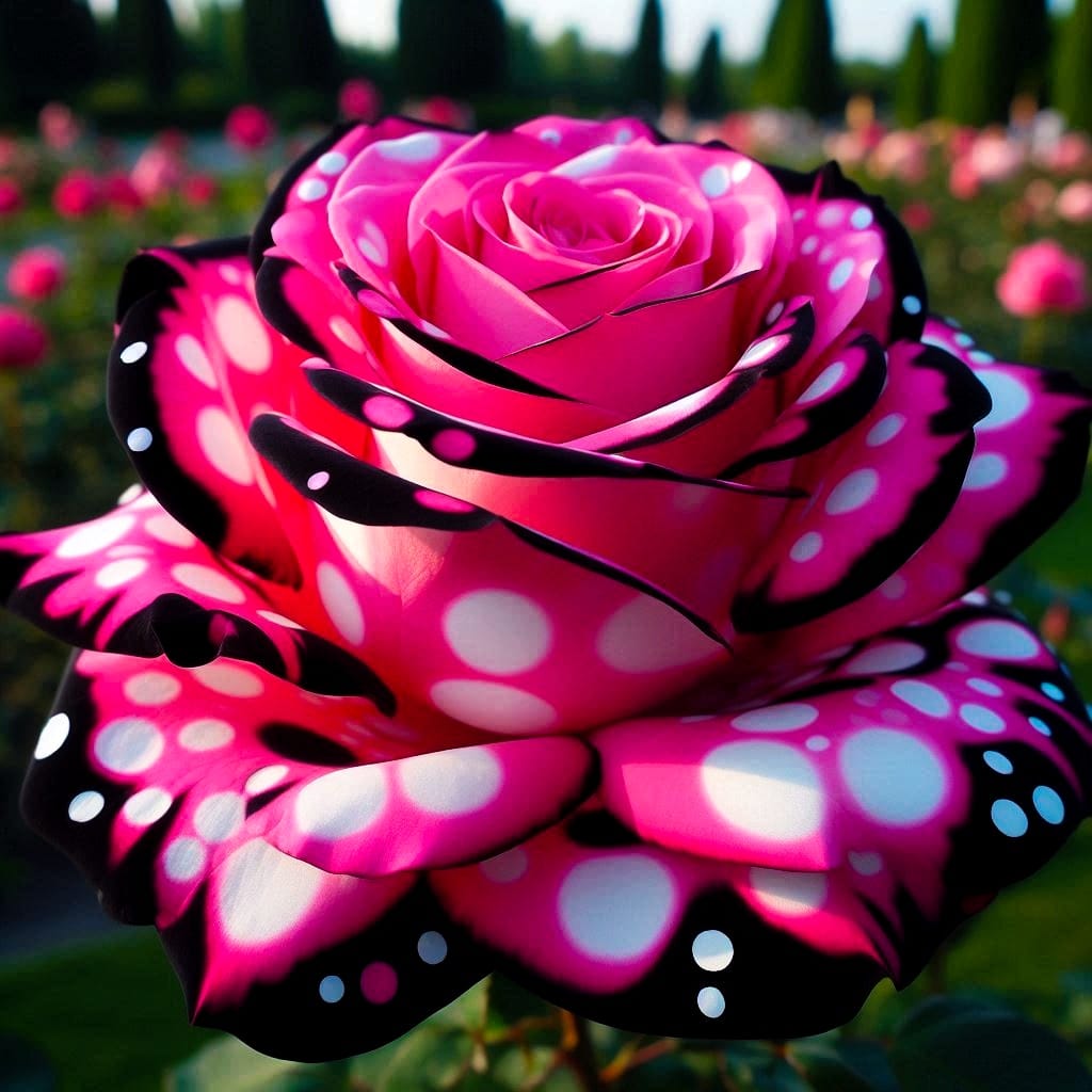 Pink Rose with White and Black Polka Dots