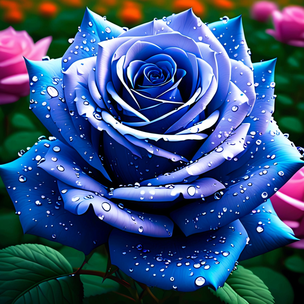 Vibrant Blue Rose with Dew Drops