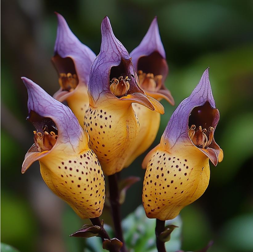 Exotic Yellow and Purple Bird-shaped Flowers on a Stem