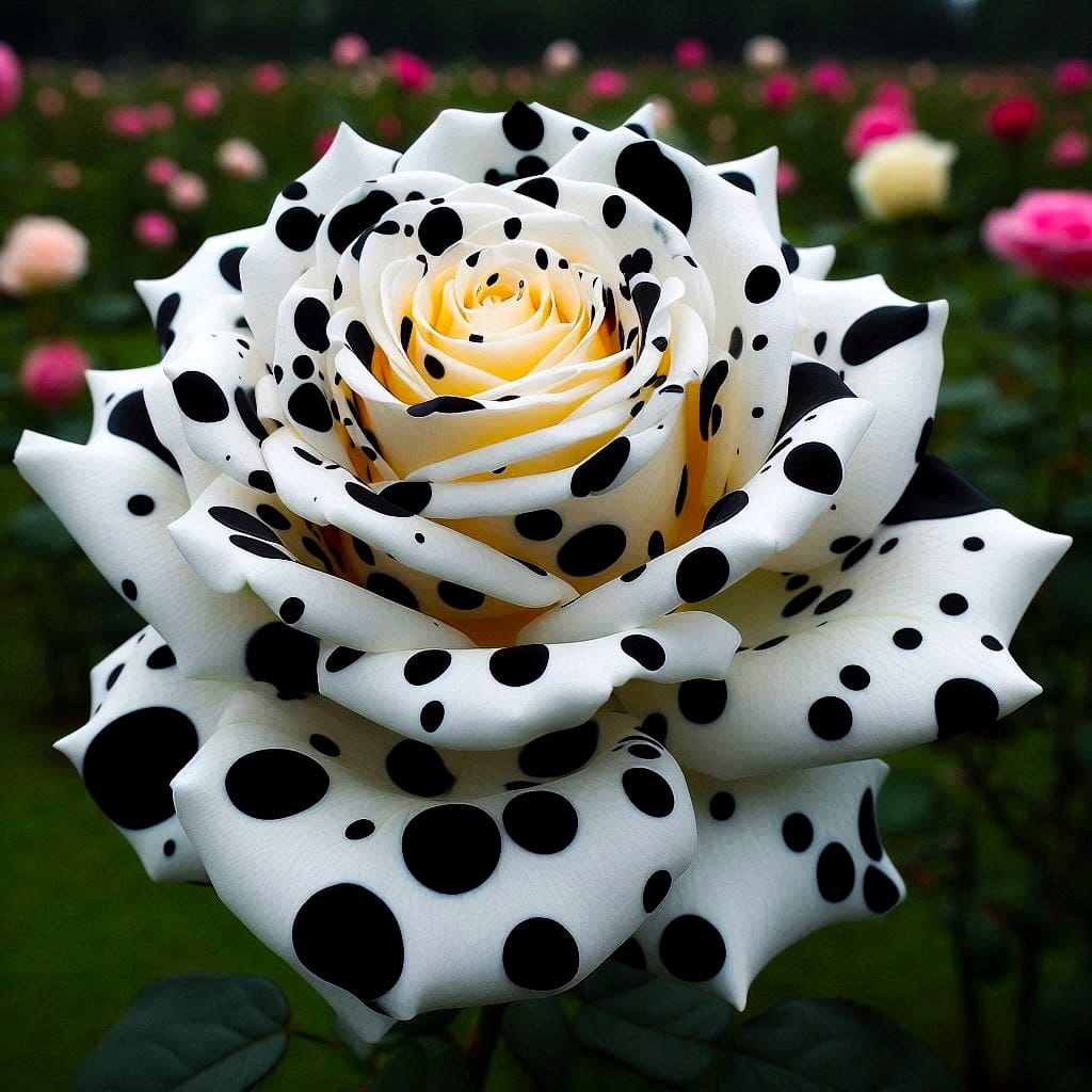 White Rose with Black Polka Dots