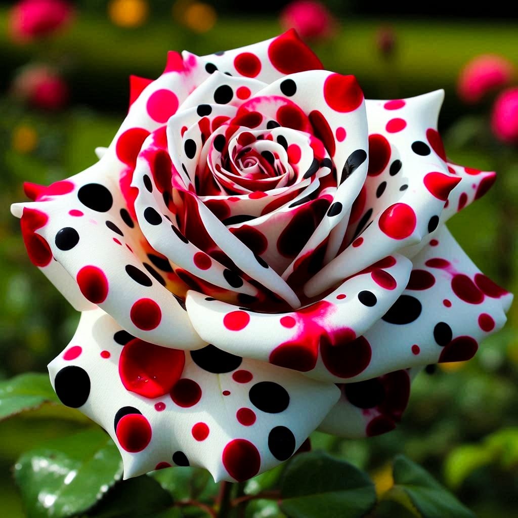 White Rose with Red and Black Polka Dots