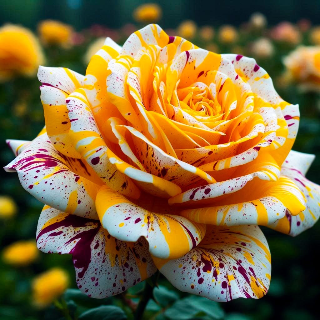 Yellow Rose with White and Red Speckles