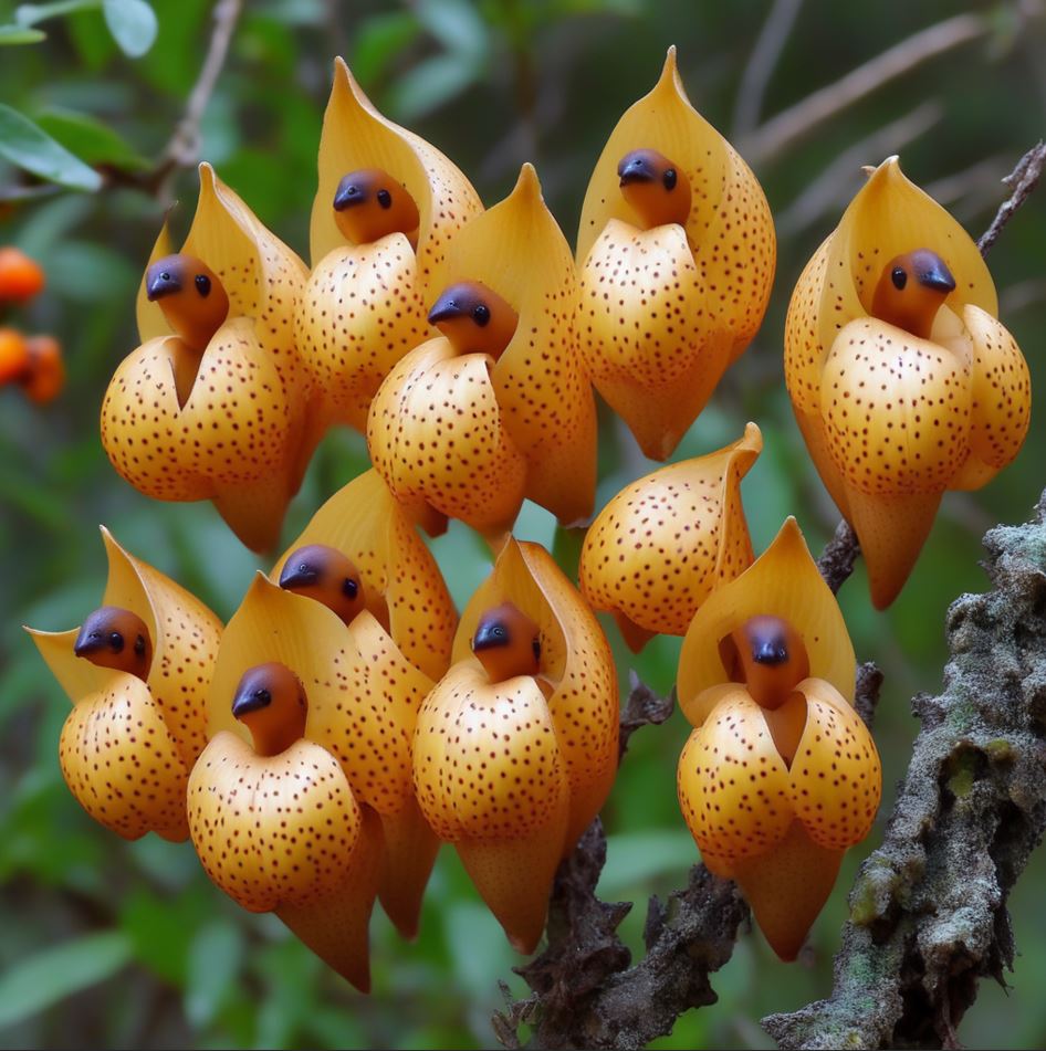 Cluster of Yellow Parrot Flowers with blossoms resembling tiny speckled yellow birds