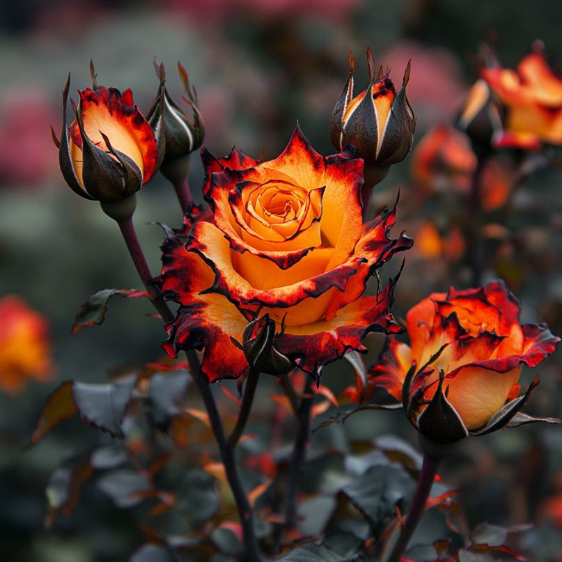 Vibrant Orange Rose in a Dark Garden