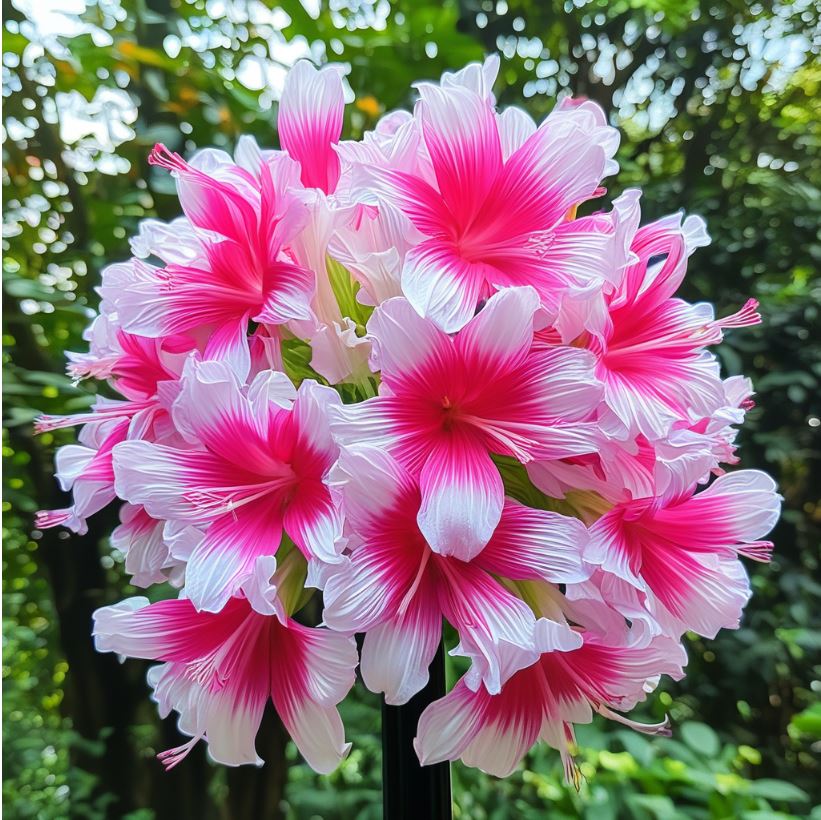 Hanging Lobelia flower with cascading pink, blue, and white blooms