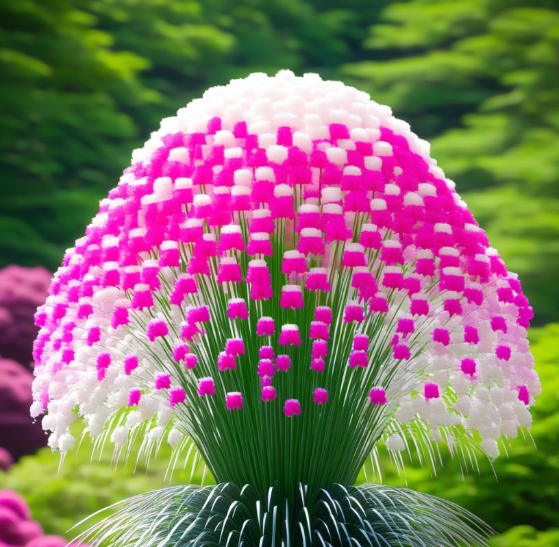 Lily of the Valley with vibrant pink and white bell-shaped flowers in a garden