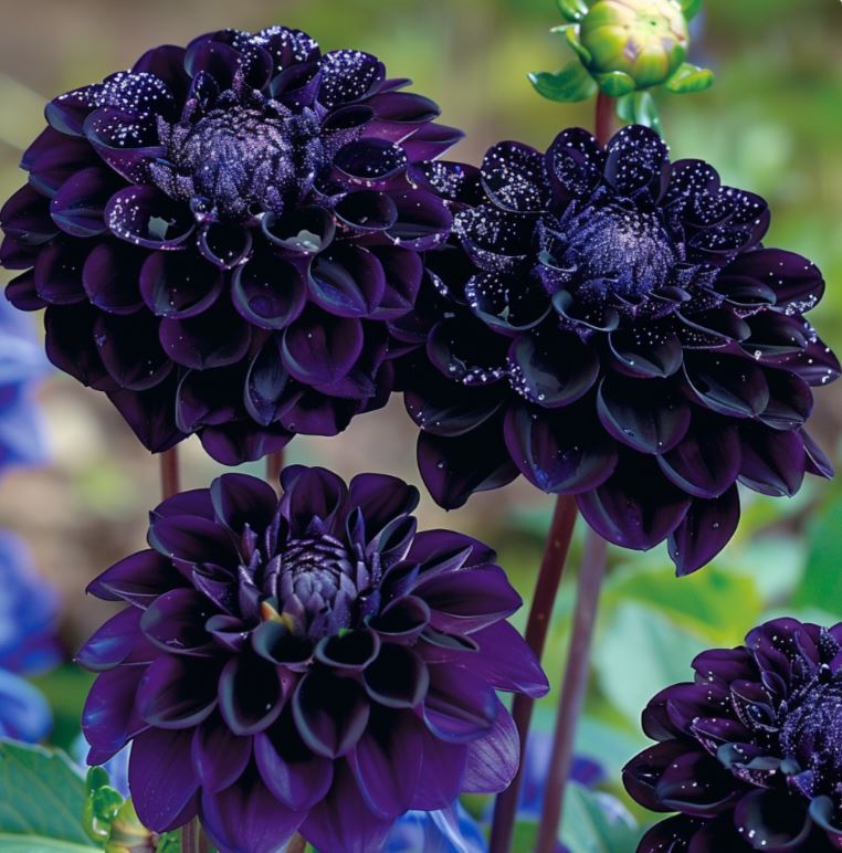 Close-up of dark purple dahlias with intricate petal arrangements