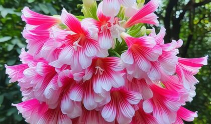 Hanging Lobelia flower with cascading pink, blue, and white blooms