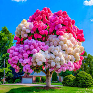 Hydrangea Tree 'Candy Bloom' with Pink, White, and Red Blossoms.