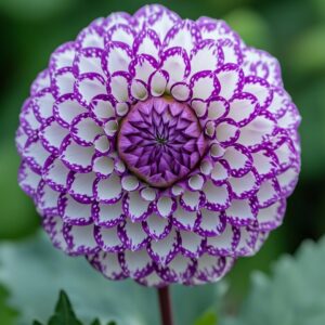 Purple and white patterned Dahlia flower