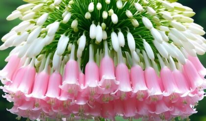 Pink Bell Lily (Lilium 'Pink Bell') with white and pink bell-shaped flowers