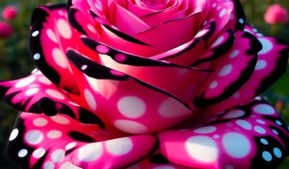 Pink Rose with White and Black Polka Dots