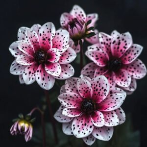 Pink and white flowers with black speckles on petals