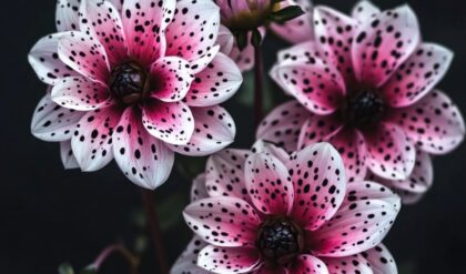 Pink and white flowers with black speckles on petals