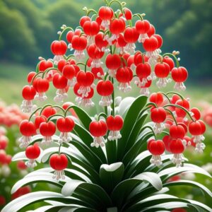 Red and White Lily of the Valley Flowers in Bloom