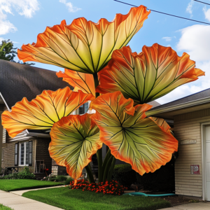 Giant Orange-Colored Colocasia Plant in Front Yard