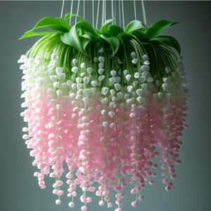 Lily of the Valley with cascading pink and white bell-shaped flowers in a hanging arrangement