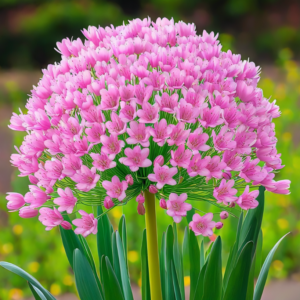 Large pink pom-pom flower cluster with delicate petals