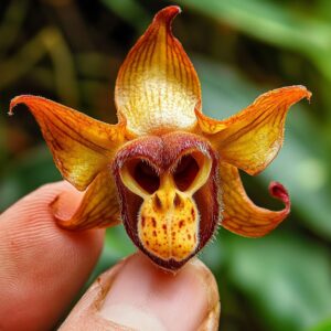 Close-up of Monkey Orchid (Dracula simia) resembling a monkey face