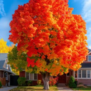 Vibrant Pink Jacaranda tree with bright foliage against a clear blue sky in an urban setting.